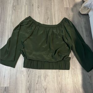 Off the shoulder one sleeve army green top